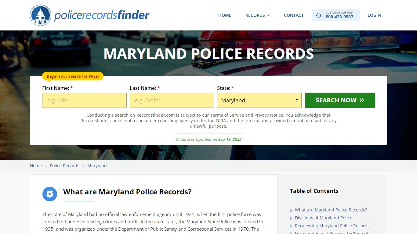 Maryland Police Records Search & Police Departments Online - RecordsFinder